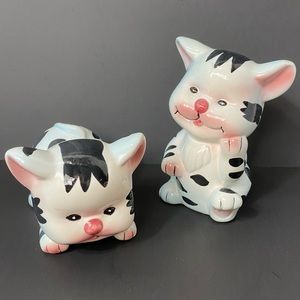 Vintage Japan Ceramic Blue Cat Banks Figurines